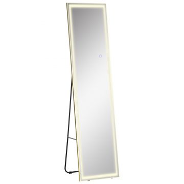 HOMCOM Oglindă Reglabilă cu Suport și Lumină LED, Oglindă de Perete cu Telecomandă, 40x37x156,5 cm, Argintiu | Aosom Romania