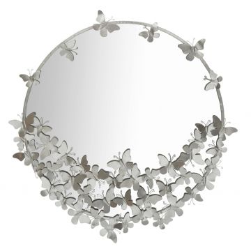 Oglinda decorativa Butterfly, Mauro Ferretti, Ø 91 cm, fier, argintiu