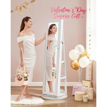 Oglinda de podea cu depozitare bijuterii, Lucia, Alb, 54x54x161 cm