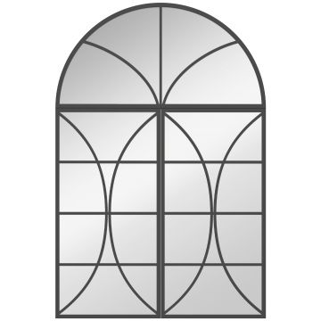 HOMCOM Oglindă de perete arcuită 80 x 120 cm, set de 3 bucăți, oglindă tip vitraliu în formă de fereastră, sticlă securizată și metal, negru | Aosom Romania