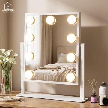 Oglinda Cosmetica Iluminata Led 360° Elindor® de Masa, Buton Touch, Luminozitate Ajustabila, Oglinzi Cosmetice pentru Coafor, Barbierit, Pensat, Vopsit, Tuns si Machiaj, Frizerie, 25 x 30 cm, Alb - Default Title