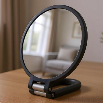 Oglinda Cosmetica Pliabila Elindor® Rotire 360°, Efect de Marire Lupa 15x, Oglinzi Cosmetice pentru Coafor, Frizerie, Barbierit, Pensat, Vopsit, Tuns, Machiaj, ABS Durabil, 3 Functii de Utilizare Agatare, in Mana sau pe Masa, 24.4x14 cm, Negru - Default