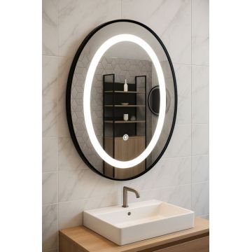 Oglinda cu iluminare LED si intrerupator touch, MD6, rama neagra, 50x70 cm