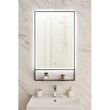 Oglinda cu iluminare LED si intrerupator touch, MD6, rama neagra, 60x95 cm