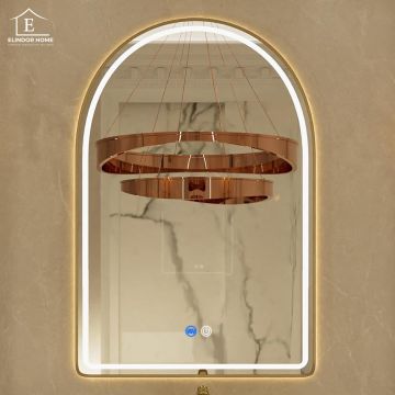 Oglinda de Perete Elindor® Dreptunghiulara Tip Arcada, Antiaburire, cu Rama Aurie, Ideala pentru Baie, Iluminare Led, Dimabila, Buton ON/OFF Luminat si Noaptea, Rezistenta la Umiditate IP44, 50 x 80 cm - Default Title