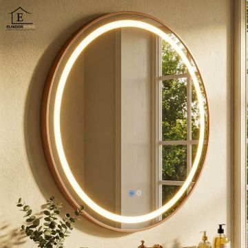 Oglinda de Perete Elindor® Ovala, Antiaburire, fara Rama, Ideala pentru Baie, Iluminare Led Reglabila, Touch, Buton ON/OFF Luminat si Noaptea, Rezistenta la Umiditate IP44, 60 x 80 cm, Rose Gold - Default Title