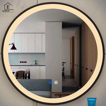 Oglinda de Perete Elindor® Rotunda, Antiaburire, fara Rama, Ideala pentru Baie, Iluminare Led Reglabila, Dimabila, Touch, Buton ON/OFF Luminat si Noaptea, Rezistenta la Umiditate IP44, 80 x 80 cm - Default Title