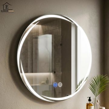 Oglinda de Perete Elindor® Rotunda, Antiaburire, fara Rama, Ideala pentru Baie, Iluminare Led, Touch, 3 Tipuri Lumina, Buton ON/OFF, Rezistenta la Umiditate IP44, Functie Memorie, Touch, 50 x 50 cm - Default Title
