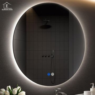 Oglinda de Perete Elindor® Rotunda, fara Rama, Antiaburire, Ideala pentru Baie, Iluminare Led, Buton ON/OFF Luminat si Noaptea, Reglaj Intensitate, Rezistenta la Umiditate IP44, 80 x 80 cm - Default Title
