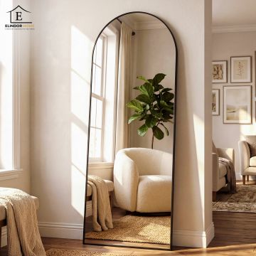 Oglinda de Podea Neagra Elindor®, 165 x 60 cm, cu Suport, cu Rama Tip Arcada din Aluminiu, Montare pe Perete sau Agatare, Oglinda Corp Intreg Pentru Dormitor, Living, Birou sau Dulap, Usoara, Multifuntionala, Reglabila - Default Title