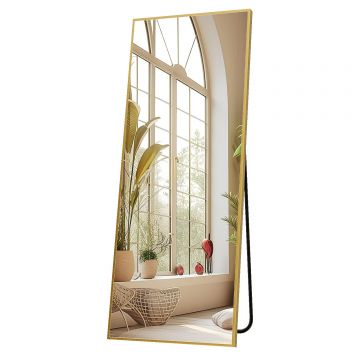 Oglindă Elindor® de Podea sau Perete, 150x40 cm, Cadru din Aluminiu, Design Dreptunghi, Auriu - Default Title