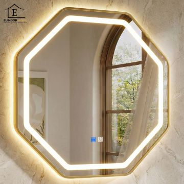 Oglinda Octogonala Aurie Elindor® Decorativa, Eleganta si Moderna, Sticla fara Distorsiuni, Ideala pentru Dormitor, Living, Birou, Dressing, Hol, Rama Metalica, Diametru 60 x 60 cm - Default Title