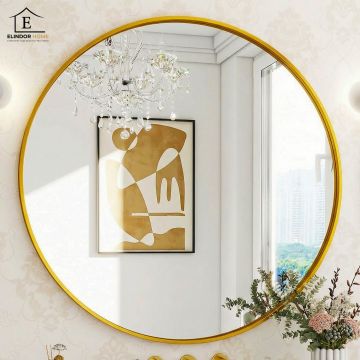 Oglinda Rotunda Aurie Elindor® Decorativa, Eleganta si Moderna, Reflexie HD, Sticla fara Distorsiuni, Ideala pentru Dormitor, Living, Birou, Dressing, Hol, Rama Metalica, Diametru 80 cm - Default Title