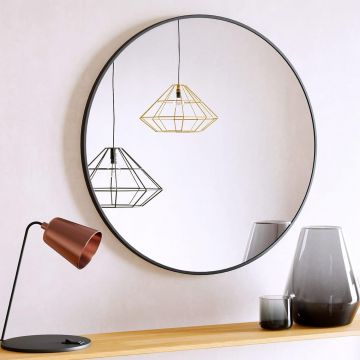 Oglinda Rotunda Elindor®, Diametru 60 cm, Rama din Aluminiu, Stil Modern, Baie, Hol, Negru - Default Title