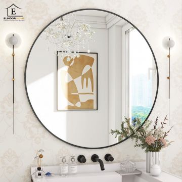 Oglinda Rotunda Neagra Elindor® Decorativa, Eleganta si Moderna, Reflexie HD, Sticla fara Distorsiuni, Ideala pentru Dormitor, Living, Birou, Dressing, Hol, Rama Metalica, Diametru 80 cm - Default Title