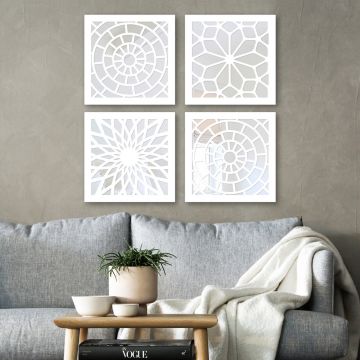 Set 4 oglinzi decorative, BYZ7436502136122, MDF, Argintiu