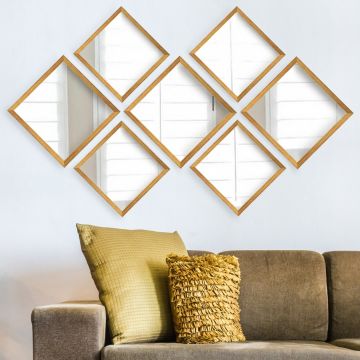 Set 6 oglinzi decorative, SETAYNA_044, Plastic laminat, Aur argint