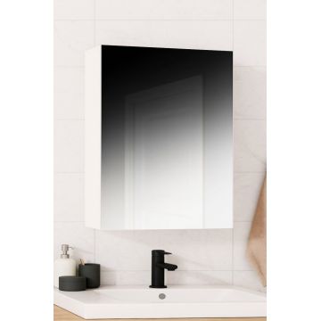 Dulap baie suspendat cu oglinda, 1 usa, alb, 60x14x68 cm