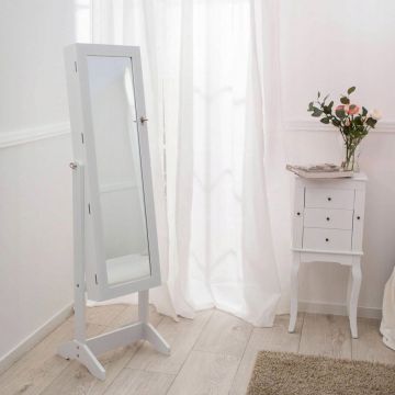 Dulap de toaleta cu oglinda si spatiu de depozitare bijuterii, 35x139cm, alb