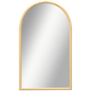 HOMCOM Oglindă de perete în arc, 110 x 65 cm Ramă din lemn, Oglindă arcuită pentru living, dormitor, hol, lemn natural | Aosom Romania