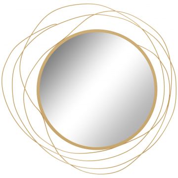Modern 65cm Round Wall Mirror Decoration Metal Wall Art for Bedroom Gold Tone