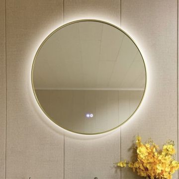 Oglinda cu iluminare si dezaburire Inter Ceramic 80 cm rama aluminiu neagra