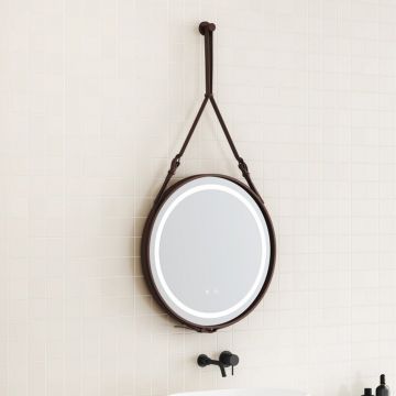 Oglinda cu iluminare si dezaburire Inter Ceramic Catania cu rama maro 60 cm
