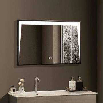 Oglinda cu iluminare si dezaburire Inter Ceramic dreptunghiulara 90x60 cm rama neagra