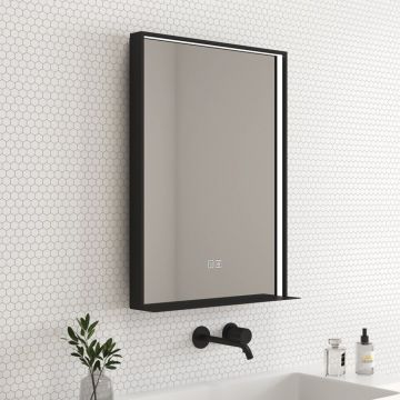 Oglinda cu iluminare si dezaburire Inter Ceramic Enzo rama neagra 60x80 cm