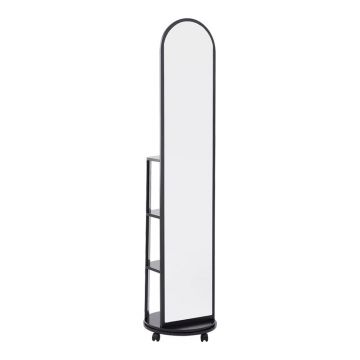 Oglinda cu rafturi pe roti Espero, Negru, 34x170 cm
