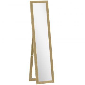 Oglinda cu Rama din MDF, Picioare si Carlige pentru Utilizare pe Podea sau pe Perete, 37x40x155 cm, Lemn Natural