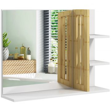 Oglinda de Baie cu 4 Rafturi de Depozitare pentru Machiaj, 45x15x58.5 cm, Alb
