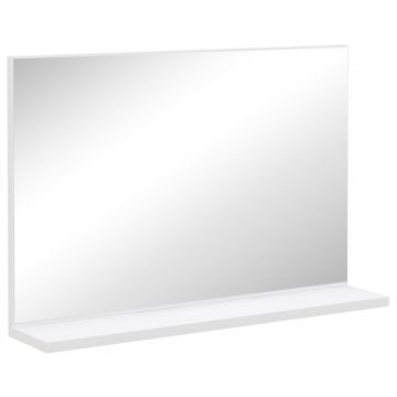 Oglinda de Baie de Perete cu Raft, Oglinda Moderna Multifunctionala, 60x12x40 cm, Alb