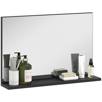 Oglinda de Baie de Perete Moderna cu Raft 60x12x40 cm Negru