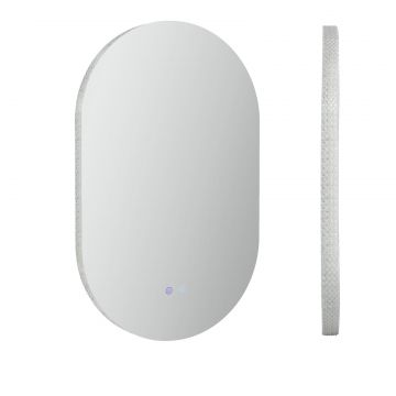 Oglinda de Baie LED Antiaburire cu Luminozitate Reglabila, din Sticla si Aluminiu, 81x51x4.5 cm