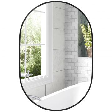 Oglinda de Baie Ovala de Perete cu Rama din Aluminiu, Verticala sau Orizontala, 60x90cm, Negru