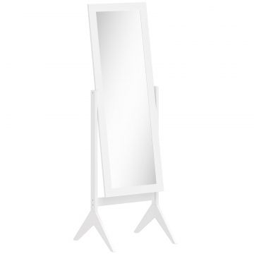 Oglinda de dimensiuni mari cu 4 picioare si unghi reglabil, din lemn si sticla, 47x46x148 cm, Alb