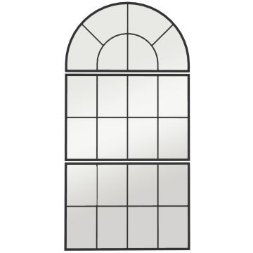 Oglinda de Perete Arcuita in Forma de Fereastra pentru Hol si Sufragerie cu 3 Agatatori, 76x43 cm, Negru