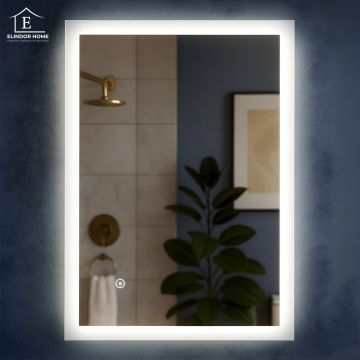 Oglinda de Perete Elindor® Antiaburire, Dreptunghiulara, Montare pe Orizontala, fara Rama, Ideala pentru Baie, Iluminare Led, Buton ON/OFF Luminat si Noaptea, Rezistenta la Umiditate IP44, 50 x 70 cm - Default Title