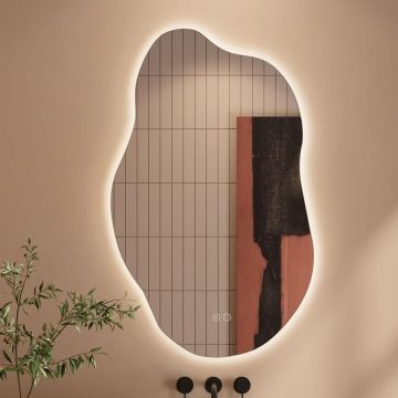 Oglinda de Perete Elindor® Asimetrica, fara Rama, Decorativa, Verticala / Orizontala, Eleganta, Ideala pentru Baie, Birou, Hol, Living, Dressing, Iluminare Led, Intensitate Ajustabila, Antiaburire, Tempera de Culoare 4500K, 85 x 52 cm - Default Title