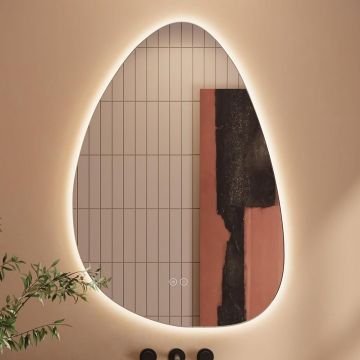 Oglinda de Perete Elindor® Asimetrica, fara Rama, Decorativa, Verticala / Orizontala, Eleganta, Ideala pentru Baie, Birou, Hol, Living, Dressing, Iluminare Led, Intensitate Ajustabila, Antiaburire, Temperatura de Culoare 4500K, 80 x 55 cm - Default Title