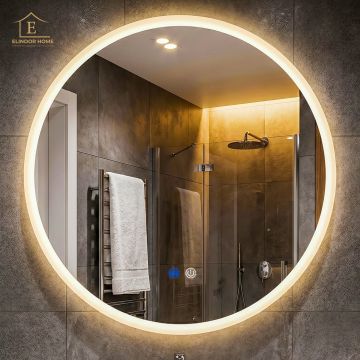 Oglinda de Perete Elindor® Rotunda, Antiaburire, fara Rama, Ideala pentru Baie, Iluminare Led, Touch, 3 Tipuri Lumina, Buton ON/OFF Luminat si Noaptea, Rezistenta la Umiditate IP44, 60 x 60 cm - Default Title