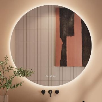 Oglinda de Perete Elindor® Rotunda, fara Rama, Decorativa, Eleganta, Ideala pentru Baie, Birou, Hol, Living, Dressing, Iluminare Led, Intensitate Ajustabila, Antiaburire, Temperatura de Culoare 6000K, 80 x 80 cm - Default Title