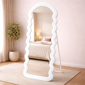 Oglinda de podea ondulata 160x50 cm, rama MDF cu suport, alb