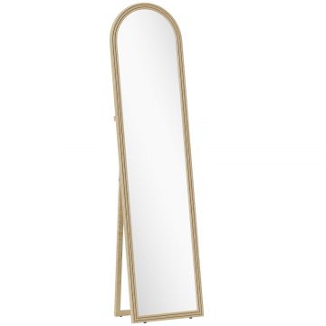 Oglinda de Podea si de Perete cu Suport, efect de Piatra, 40x160cm, Bej.