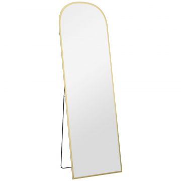 Oglinda de Podea si Perete cu Suport Pliabil, 50x170cm, Auriu