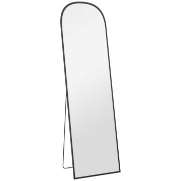 Oglinda de podea si perete moderna din aliaj de aluminiu cu suport pliabil, 50x170 cm, negru