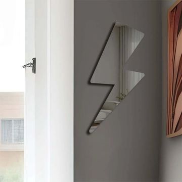 Oglinda decorativa de perete Re-Bloom, model fulger, plexiglas/EVA, gri fumuriu, 30 x 60 cm