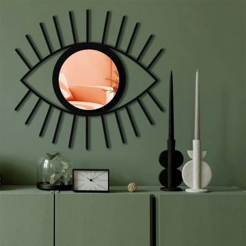 Oglinda decorativa de perete Re-BLOOM, model ochi, plexiglas/eva, negru/rose, 48 x 45 cm