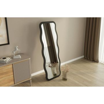 Oglinda decorativa Re-Bloom, MDF, negru, 50 x 160 x 2,2 cm